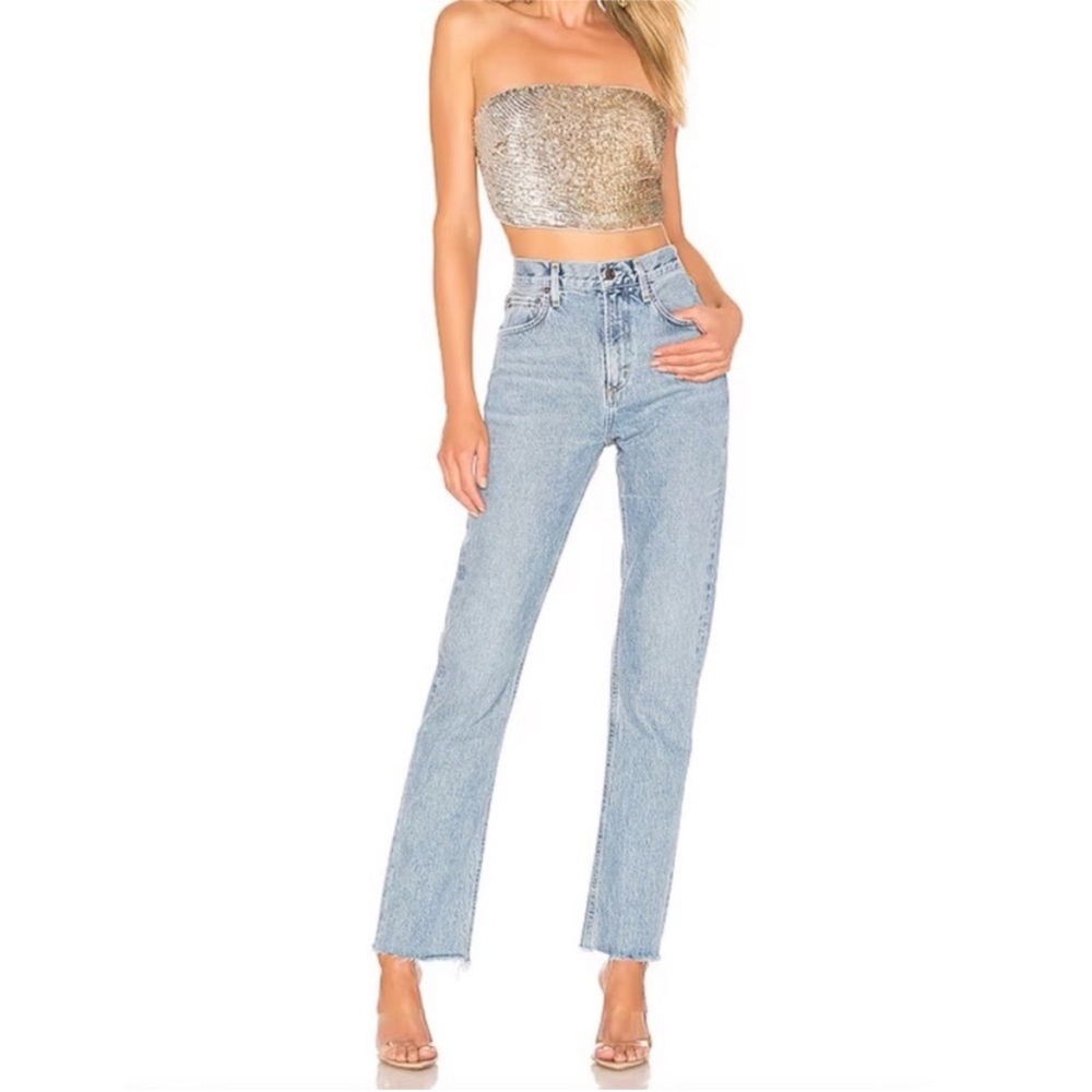 ▪️AGOLDE High Waist Raw Hem Straight leg Button fly Jeans